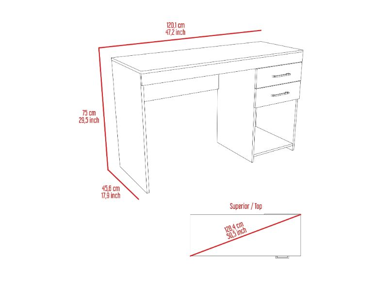 Maui 2 Drawers Computer Desk, One Lower Shelf