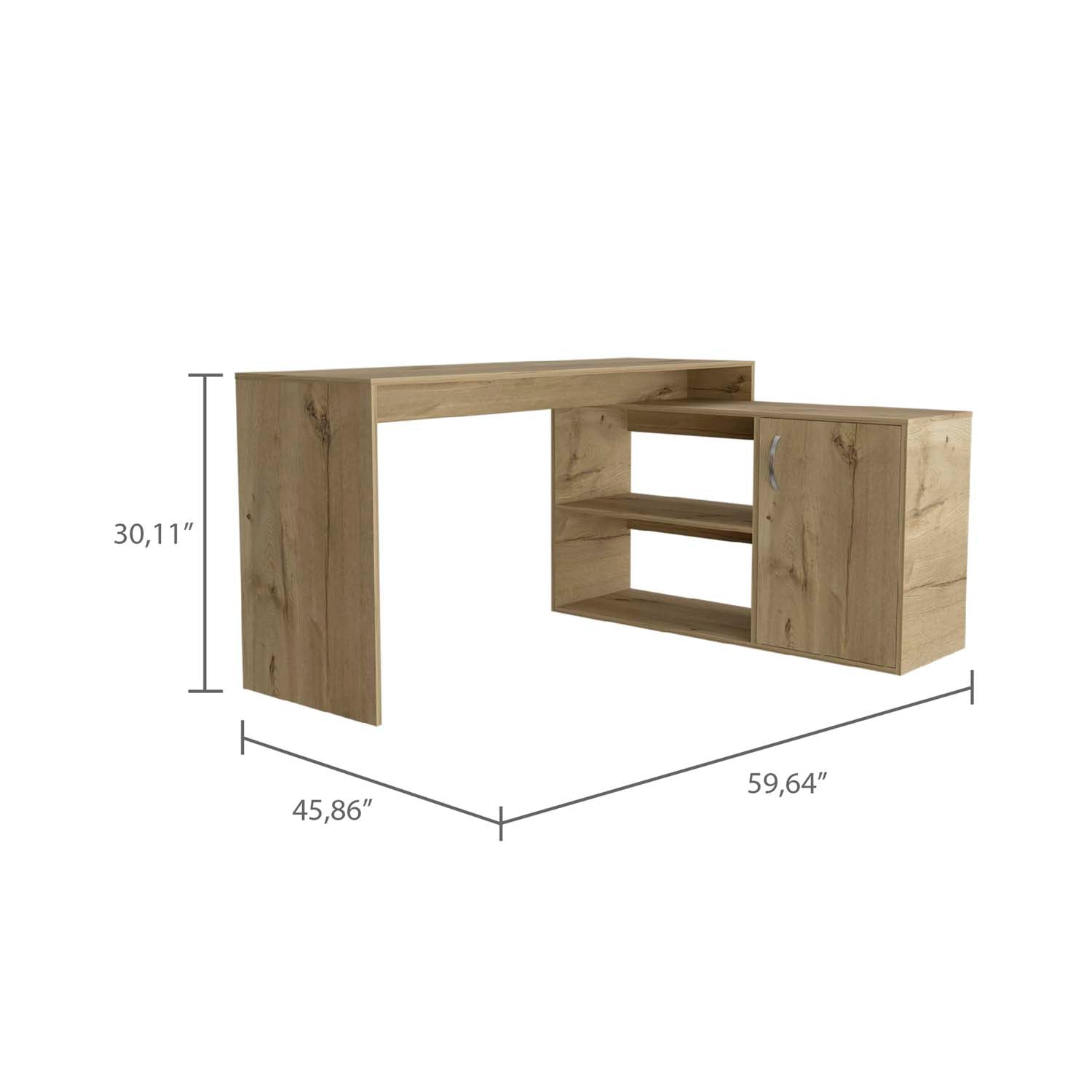 Boston Home Office Desk, Single Door Cabinet, Two Open Shelves, Two Interior Shelves