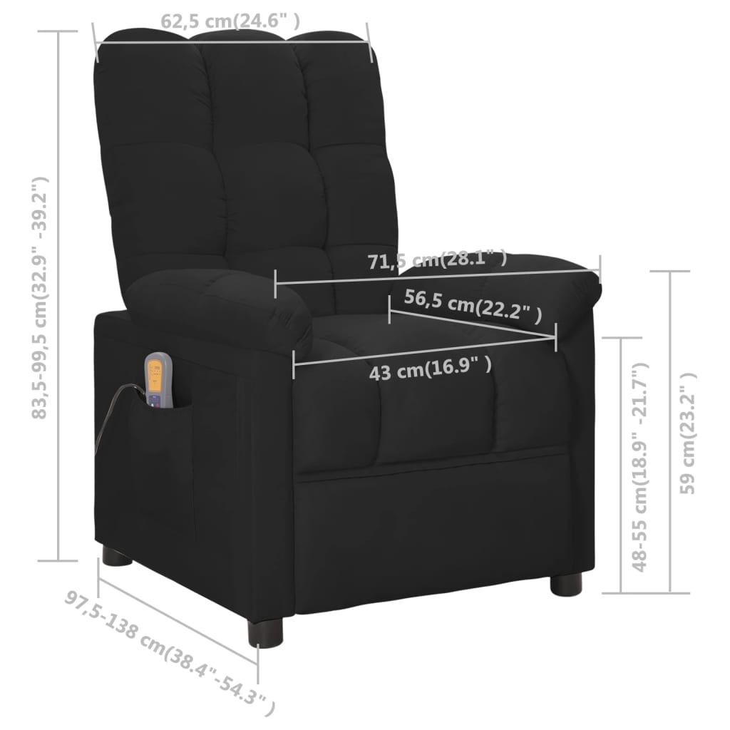 vidaXL Massage Recliner Black Fabric