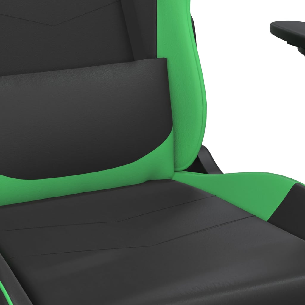 vidaXL Massage Gaming Chair with Footrest Black&Green Faux Leather