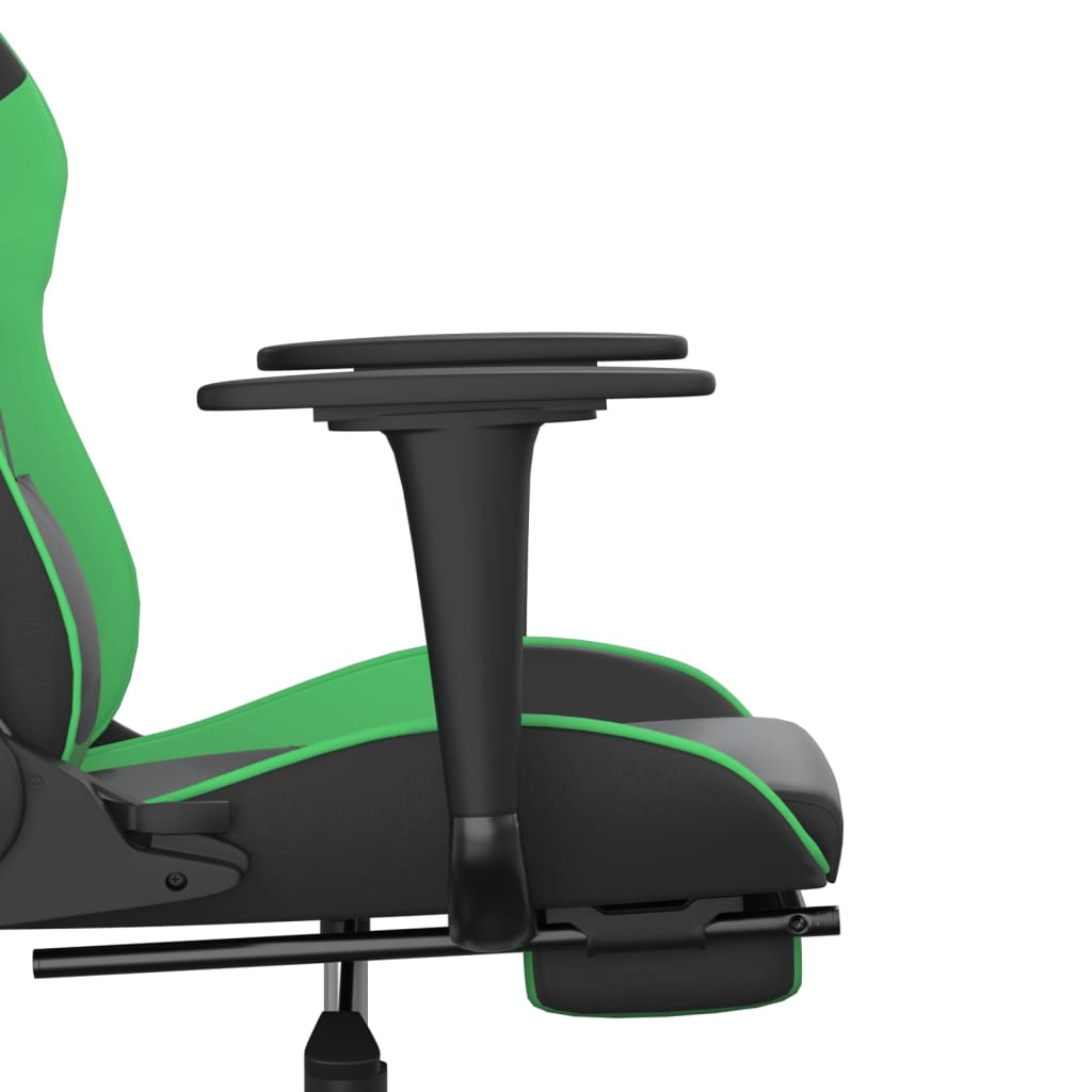 vidaXL Massage Gaming Chair with Footrest Black&Green Faux Leather