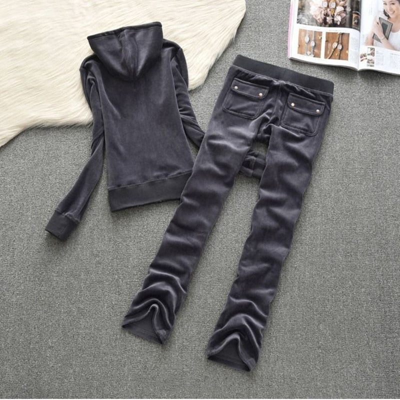 2022 New Slim Solid Two Piece Set Sportswear pockets Tracksuit Women Hooded Conjunto Feminino Sweatshirt Set Outfits