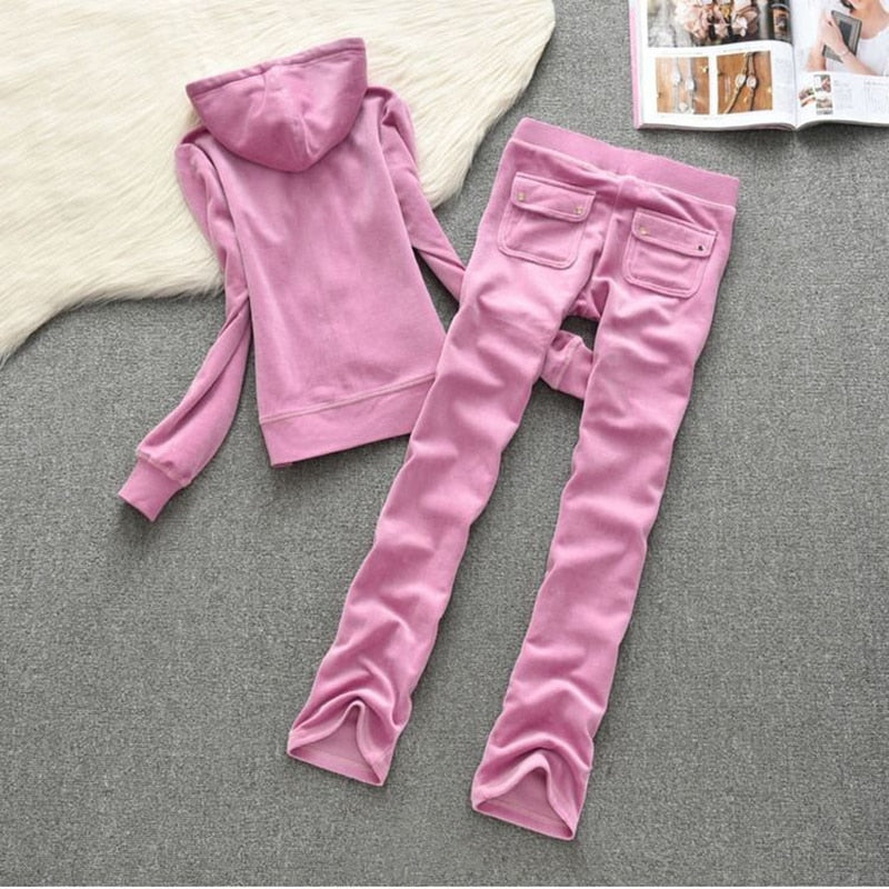 2022 New Slim Solid Two Piece Set Sportswear pockets Tracksuit Women Hooded Conjunto Feminino Sweatshirt Set Outfits