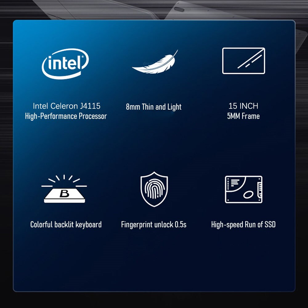 15”Inch FHD Display Laptop 8GB RAM 512GB SSD Intel Celeron J4115 Windows 10 Computer with Full Language Keyboard